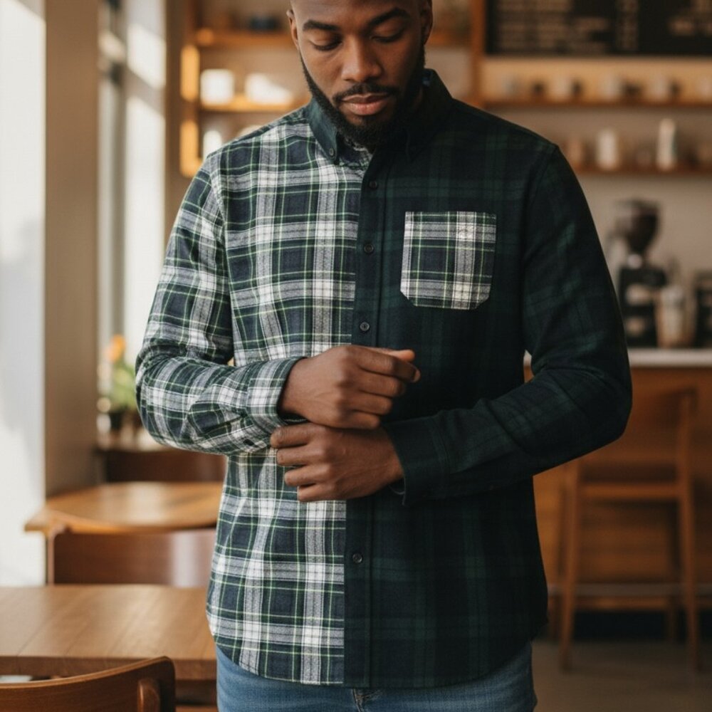 L.L. Bean Scotch Plaid  Long Sleeve Button Down Flannel Men's Tall Large